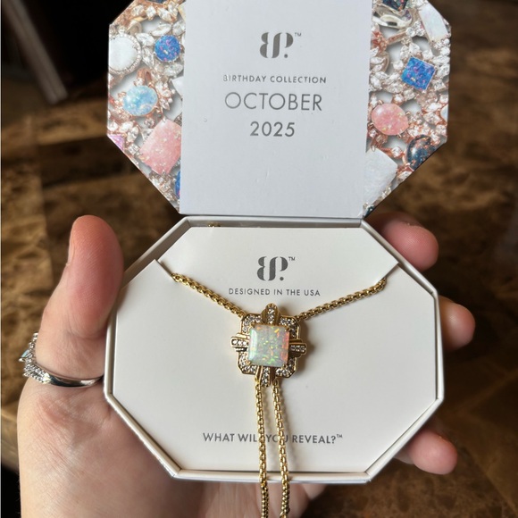 NEW BOMB PARTY LINES OF INNER POWER GOLD PLATED WHITE FIRE OPAL RARE NECKLACE! - Picture 1 of 6